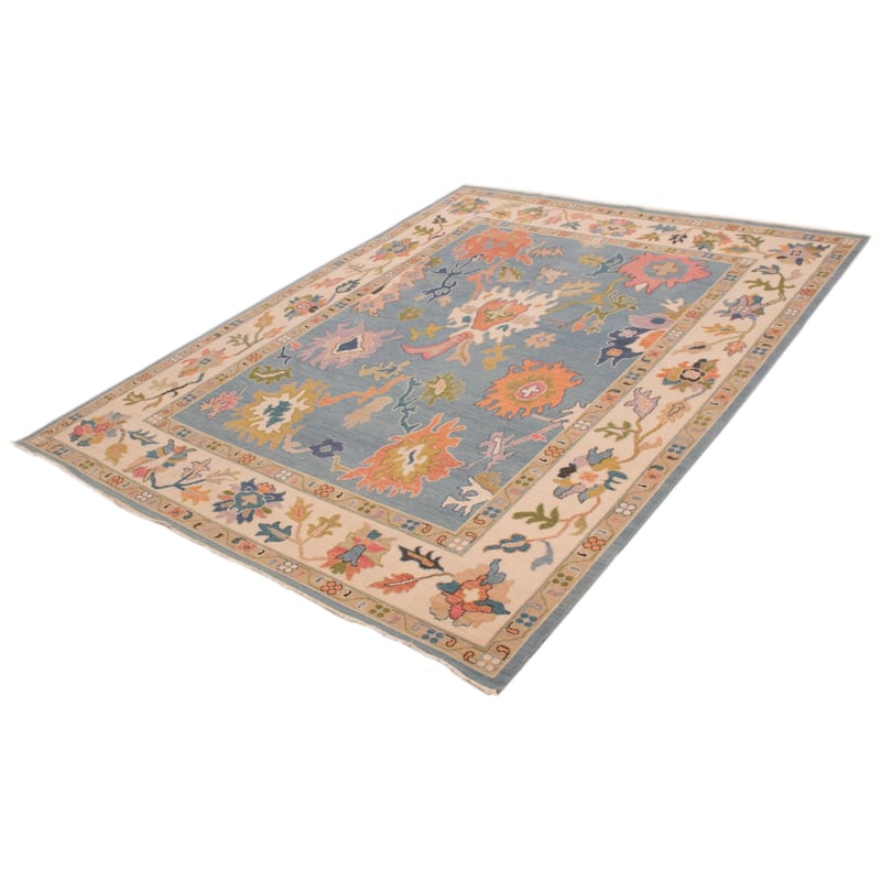 ECARPETGALLERY Hand-knotted Modern Oushak Light Blue Wool Rug - 9'0 x 11'10