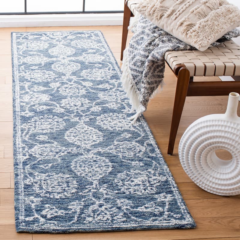 SAFAVIEH Handmade Metro Muriel French Country Wool Rug - 2'3" x 8' Runner - Natural/Blue