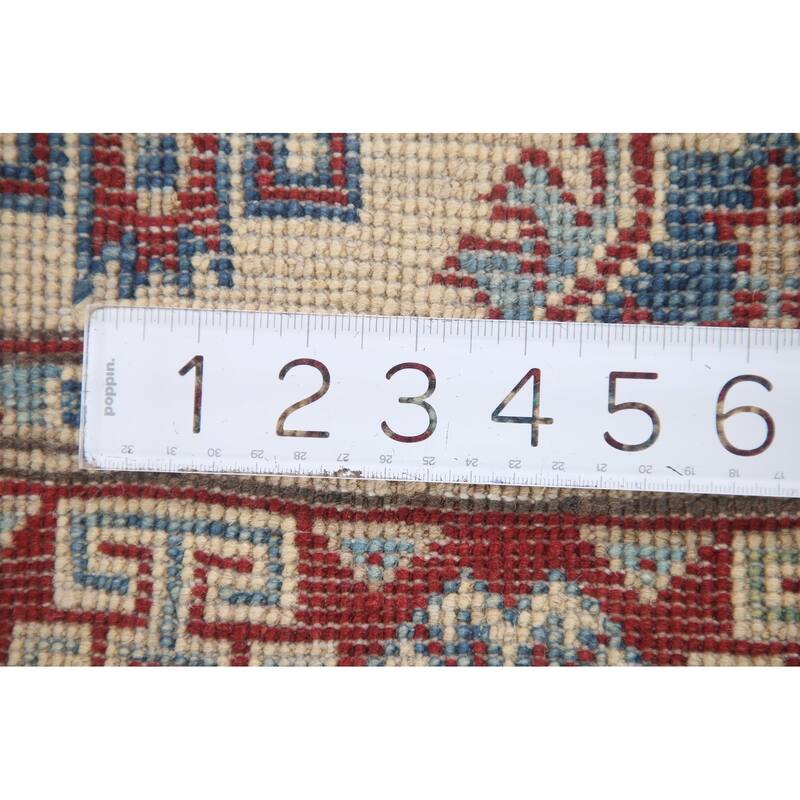 Hand Knotted Oriental 100% Wool Carpet Traditional Geometric Beige & Ivories Kazak Runner Rug - 8' 5'' X 2' 9''