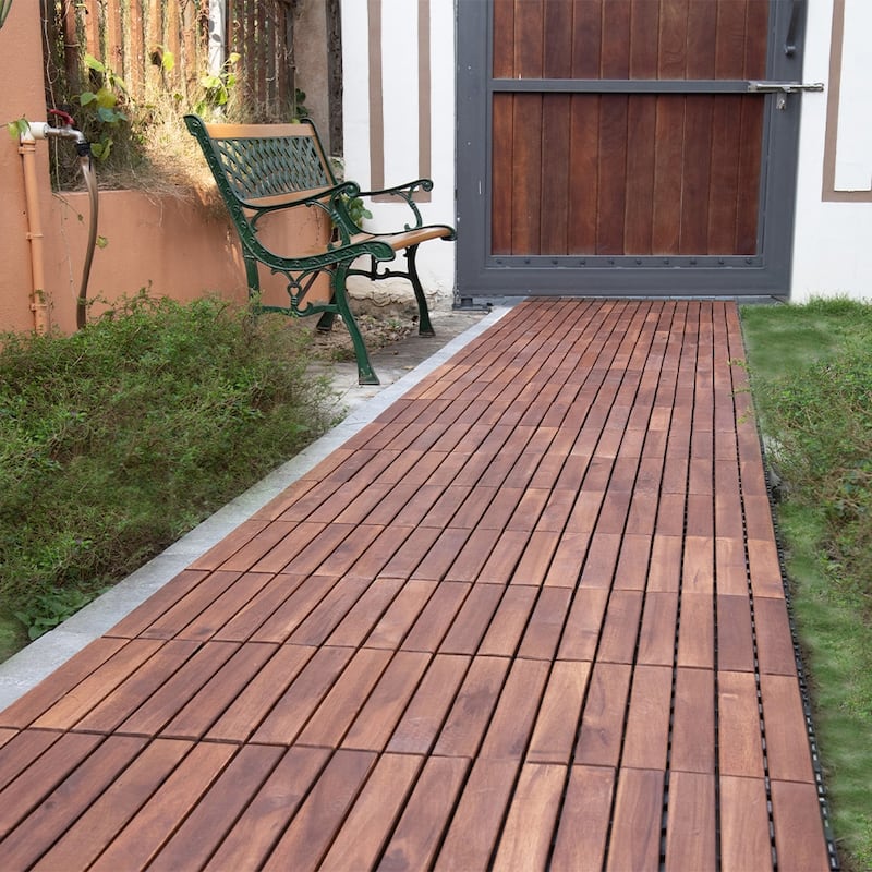 1 ft. x 1 ft. Acacia Wood Outdoor Interlocking Deck Tiles, Box of 10