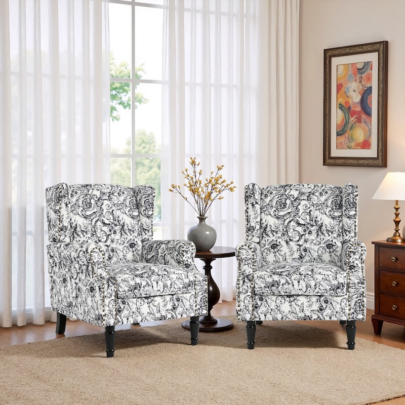 2 Set Traditional Patterned Wingback Accent Chairs with NailHead