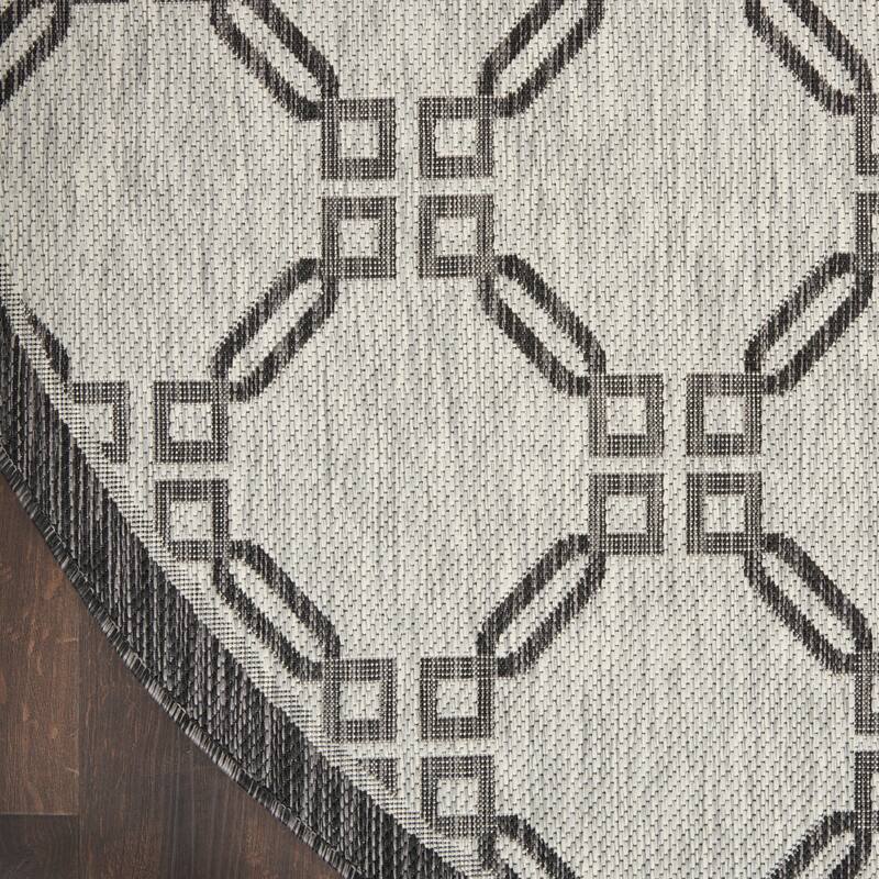 Nourison Garden Party Geometric Casual Indoor/Outdoor Area Rug - 7'10" Round - Ivory/Charcoal