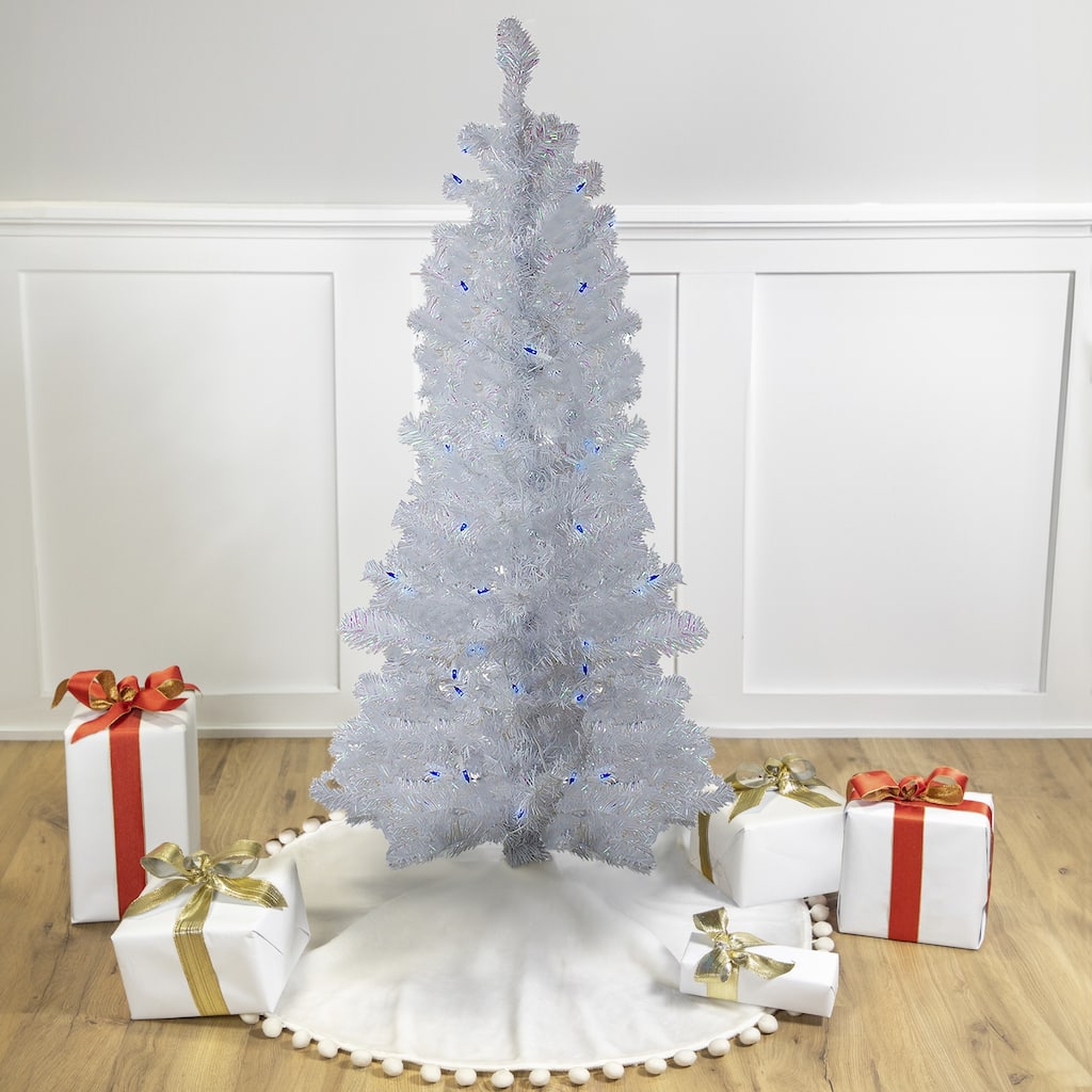 4' Medium White Iridescent Pine Artificial Christmas Tree Blue Lights - 4 Foot