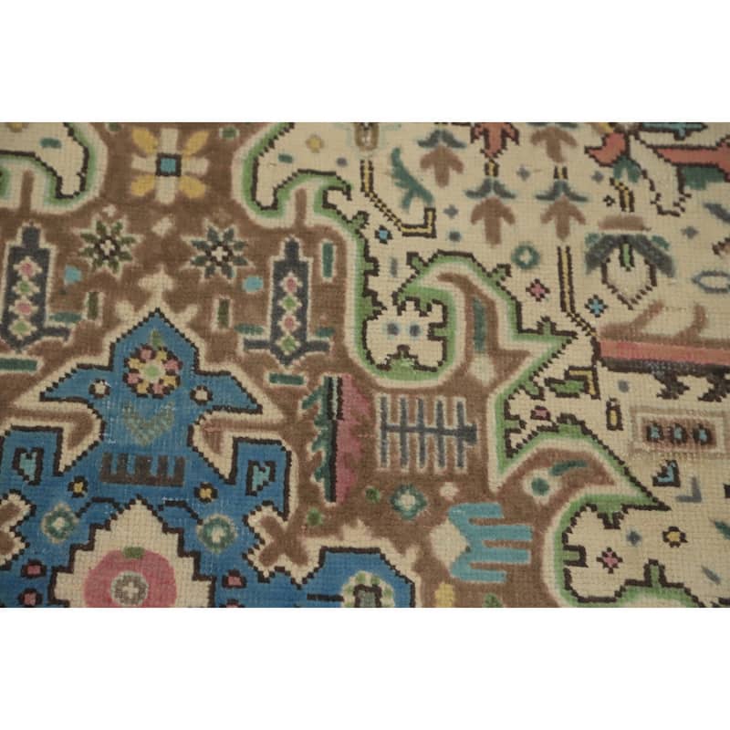 Hand Knotted Oriental 100% Wool Carpet Traditional Floral Beige & Ivories Tabriz Area Rug - 9' 3'' X 6' 4''