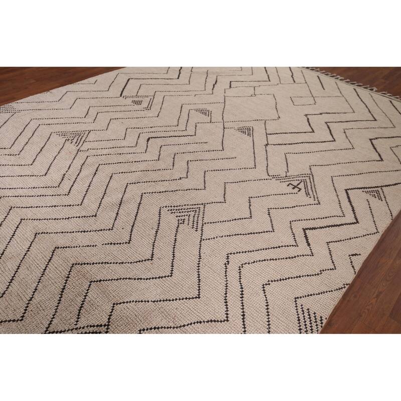 Earth Tone Moroccan Modern Area Rug Handmade Wool Carpet - 7'10"x 10'6"