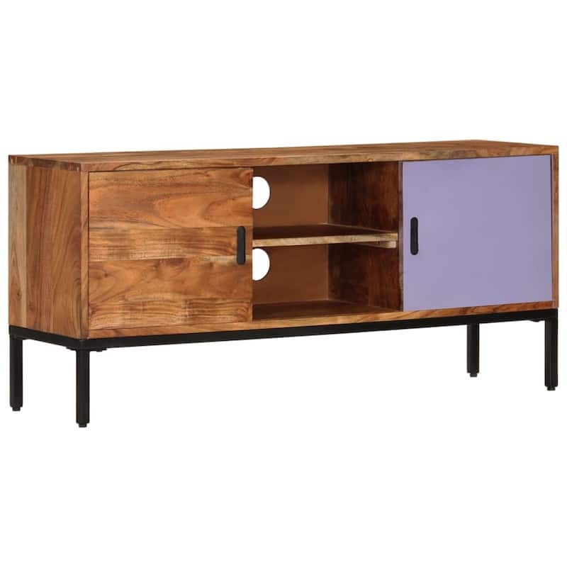 vidaXL TV Stand Honey Brown and Gray 43.3"x11.8"x19.7" Solid Wood Acacia - 43.3" x 11.8" x 19.7"