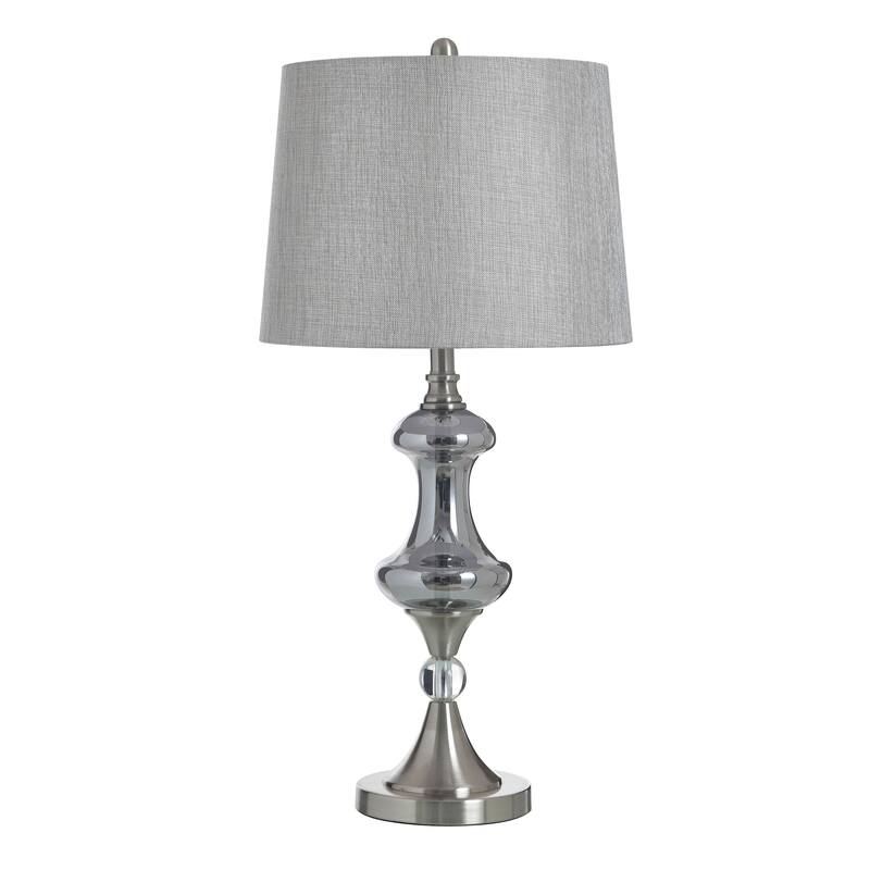 StyleCraft Steel Table Lamp - Brushed Nickle & Silver Glass - Grey Shade - Brushed Nickel, Silver Glass, Grey