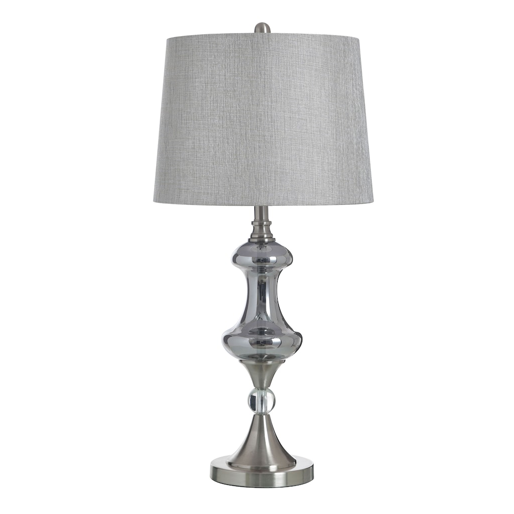 StyleCraft Steel Table Lamp - Brushed Nickle & Silver Glass - Grey Shade