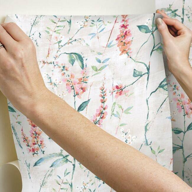 RoomMates Floral Sprig Peel and Stick Wallpaper Orange Bed Bath