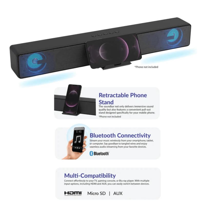 Supersonic 17.6-Inch Portable 10W Bluetooth Soundbar