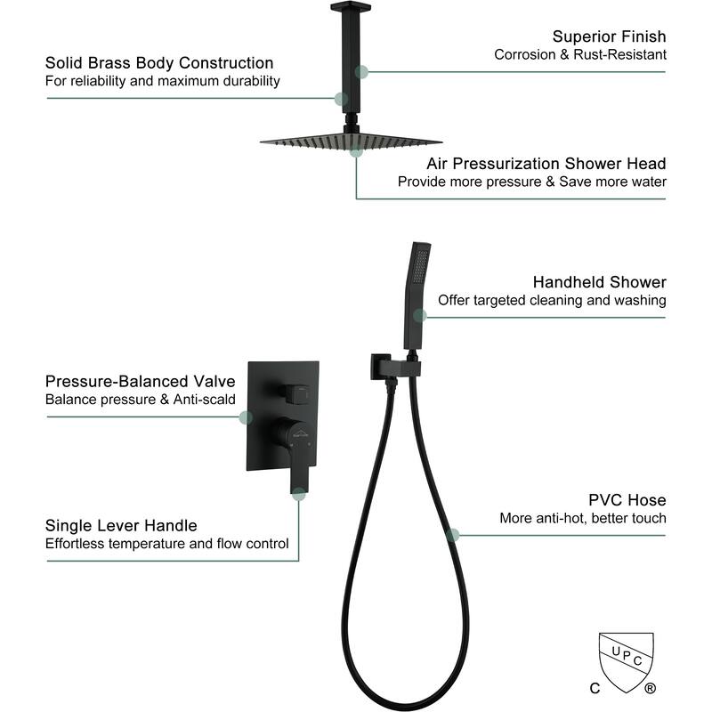 10 in. Ceiling Mount Dual Shower Heads with Pressure Balance Valve - 10"