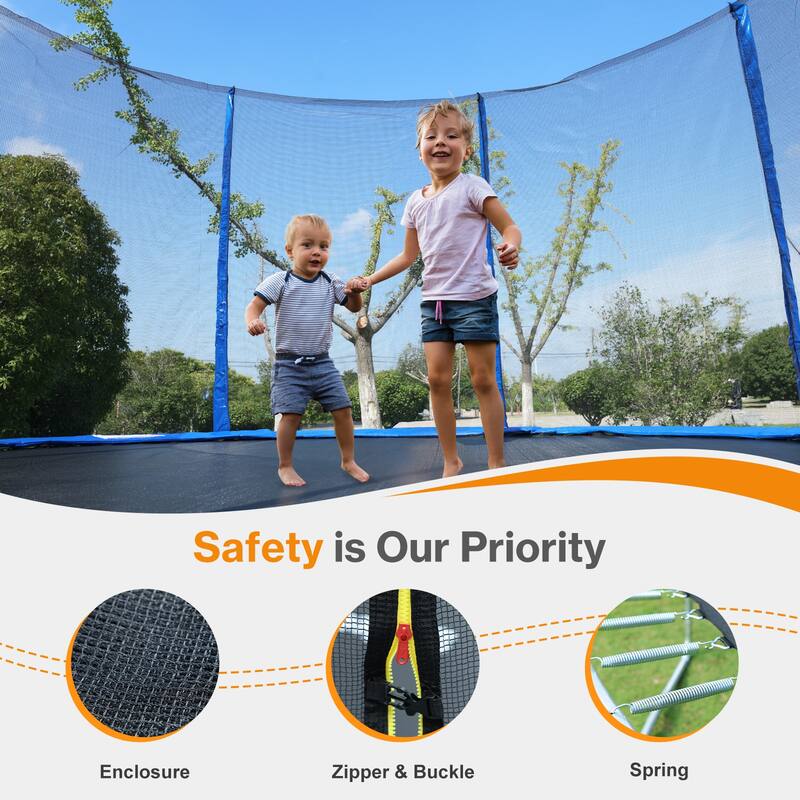 Aoodor Outdoor Trampoline, Recreational Trampoline with Enclosure Outer-Safety Net and Ladder for Kids