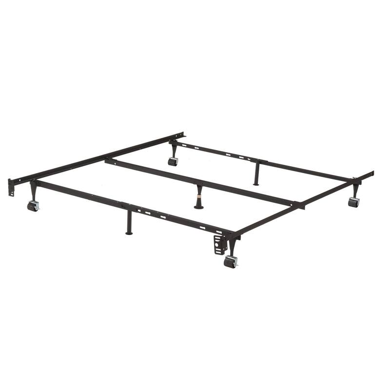 Queen Sturdy Black Metal Adjustable Bed Frame w/Headboard Brackets - Black