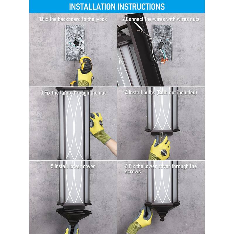 23 Inch Large Exterior Wall Lights, E26 Base, Vintage Outdoor Wall Sconce with Linear Patterned Glass, Oil Rubbed Bronze - 2pack