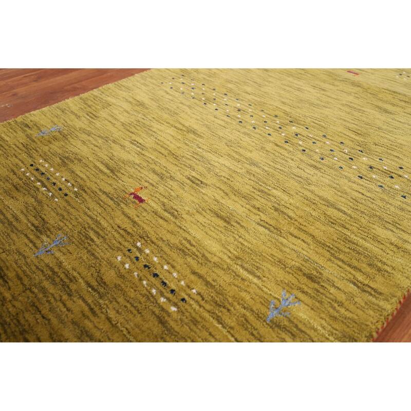 Lime Green Gabbeh Indian Accent Rug Handmade Wool Carpet - 3'1" x 4'11"