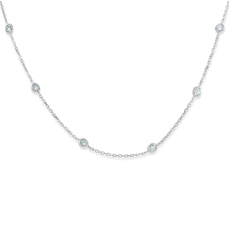 1 1/2 Ctw Diamond Bezel Station Necklace White Gold 18"