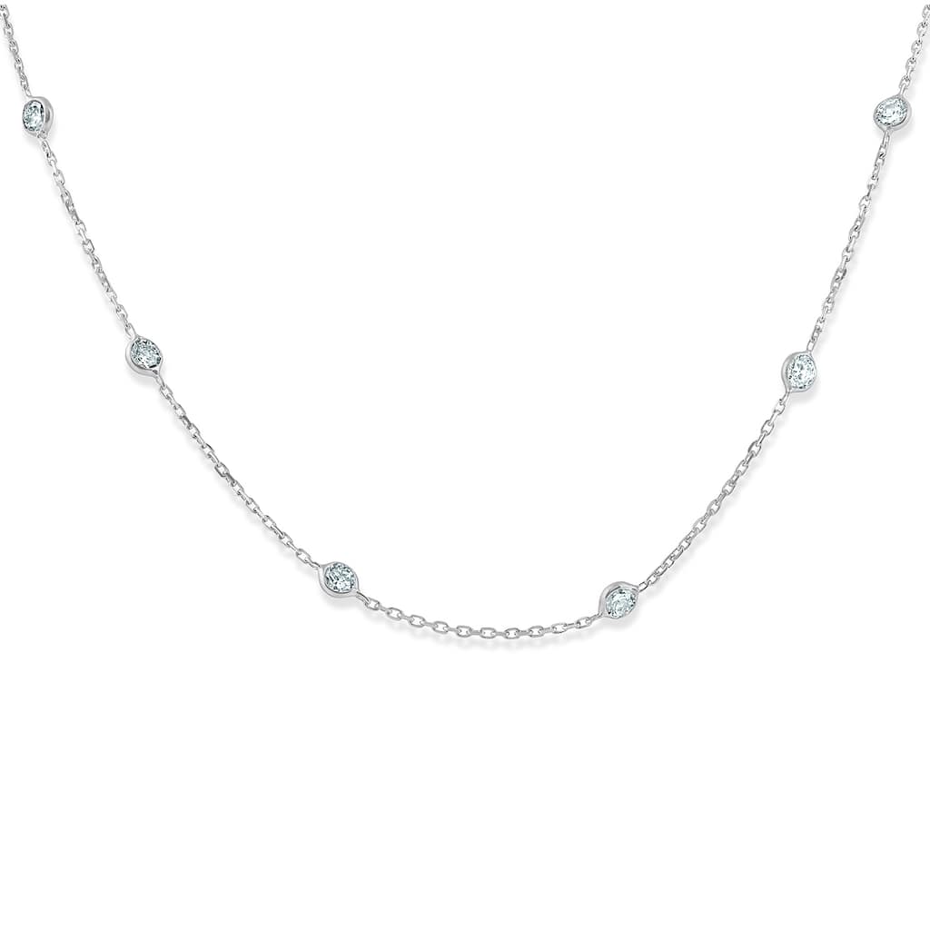 1 1/2 Ctw Diamond Bezel Station Necklace White Gold 18"