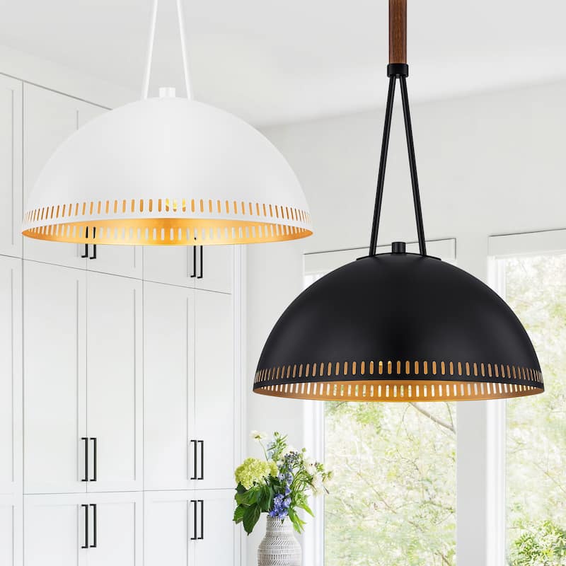 Modern Dome Pendant Light with Gold Interior Kitchen Lamp - Dia.16-in