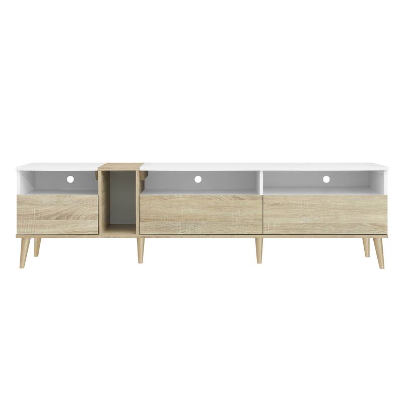 Anmytek Modern TV Stand Minimalist Entertainment Center with Storage Cabinets Media Console Wood Look White TV Stand