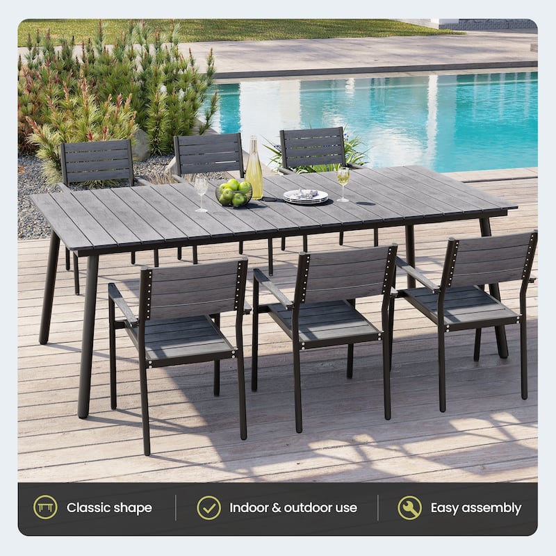 9-Piece Outdoor Patio Dining Set Alumium Umbrella Hole Table with Stackable Chairs
