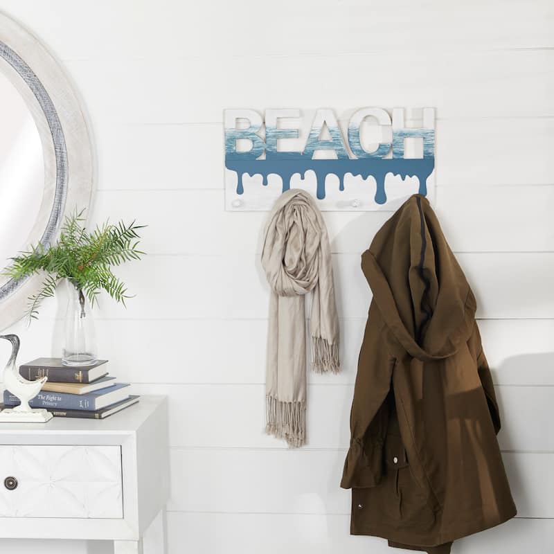 Blue Wood Coastal Wall Hook 10 x 19 x 2 - 19 x 2 x 10