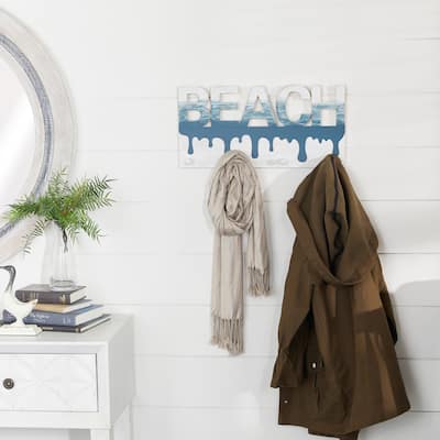 Blue Wood Coastal Wall Hook 10 x 19 x 2 - 19 x 2 x 10