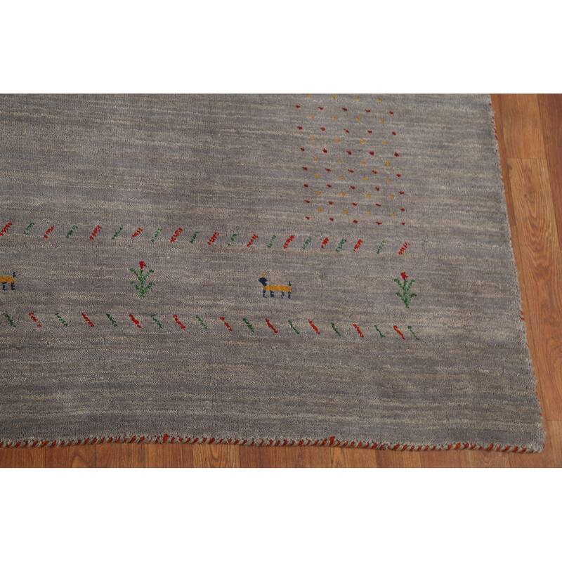 Tribal Gray Gabbeh Indian Area Rug Handmade Wool Carpet - 8'1"x 9'7"