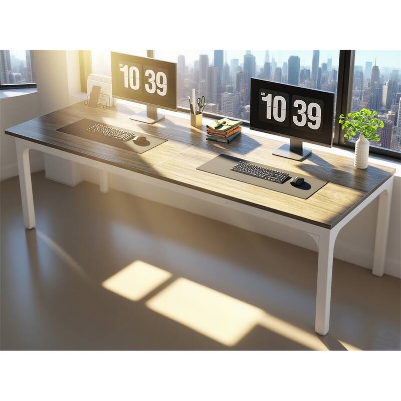 78.7" Extra Long Double Workstation Desk - White+Oak