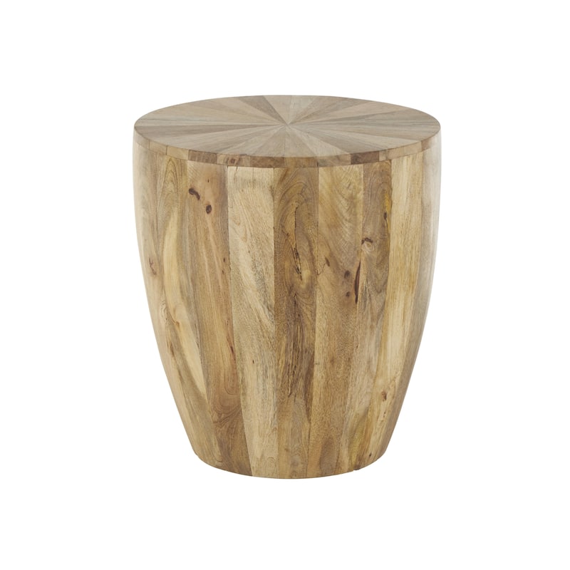 Mango Wood Handmade Drum Side End Accent Table - Brown - Roche River Decor