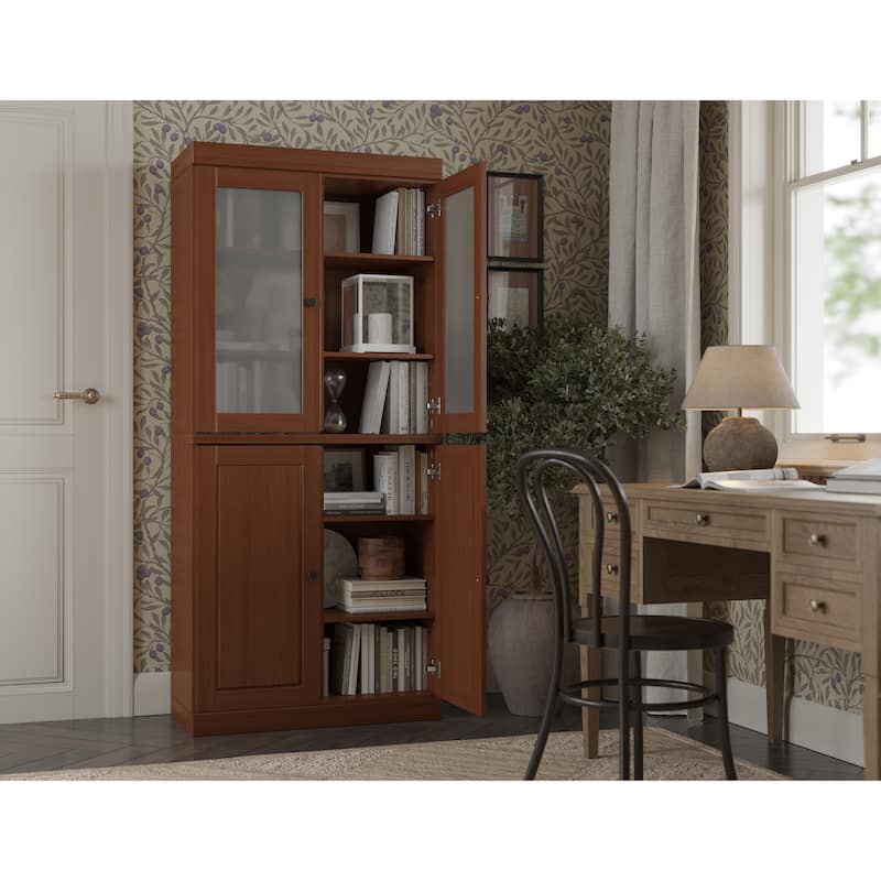 100% Solid Wood 6-Shelf Bookcase with Optional Doors by Palace Imports - 4 Dr Frosted/Wood - Mocha