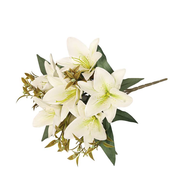 Set of 4 Cream Ivory Artificial Stargazer Lily Flower Stem Bush Bouquet 13in - 13" L x 8" W x 8" DP