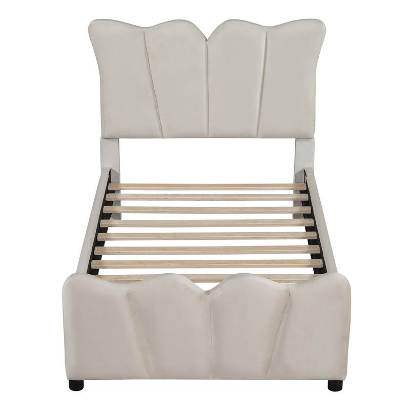 HomeRoots Beige Tufted Velvet Upholstered Twin Bed Frame