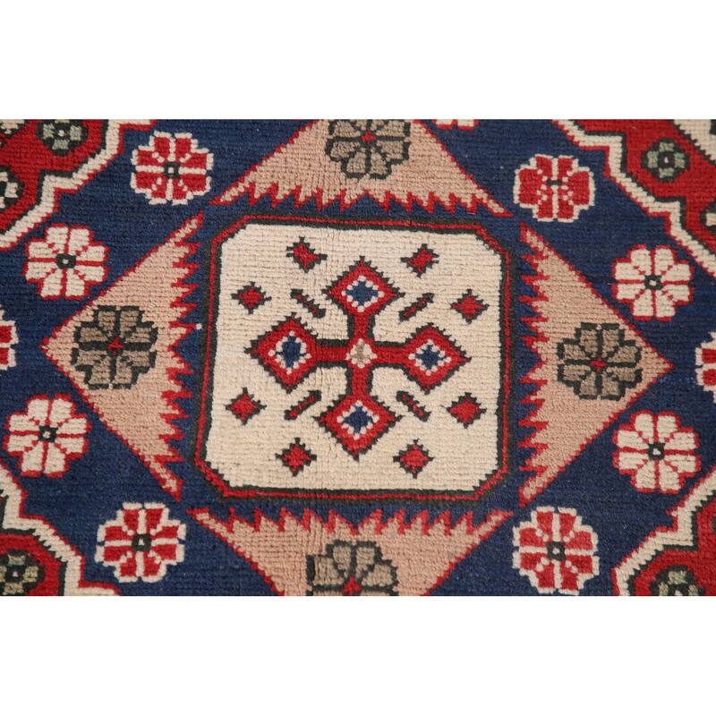 Ivory Geometric Kazak Area Rug Handmade Wool Carpet - 6'8" x 9'6"