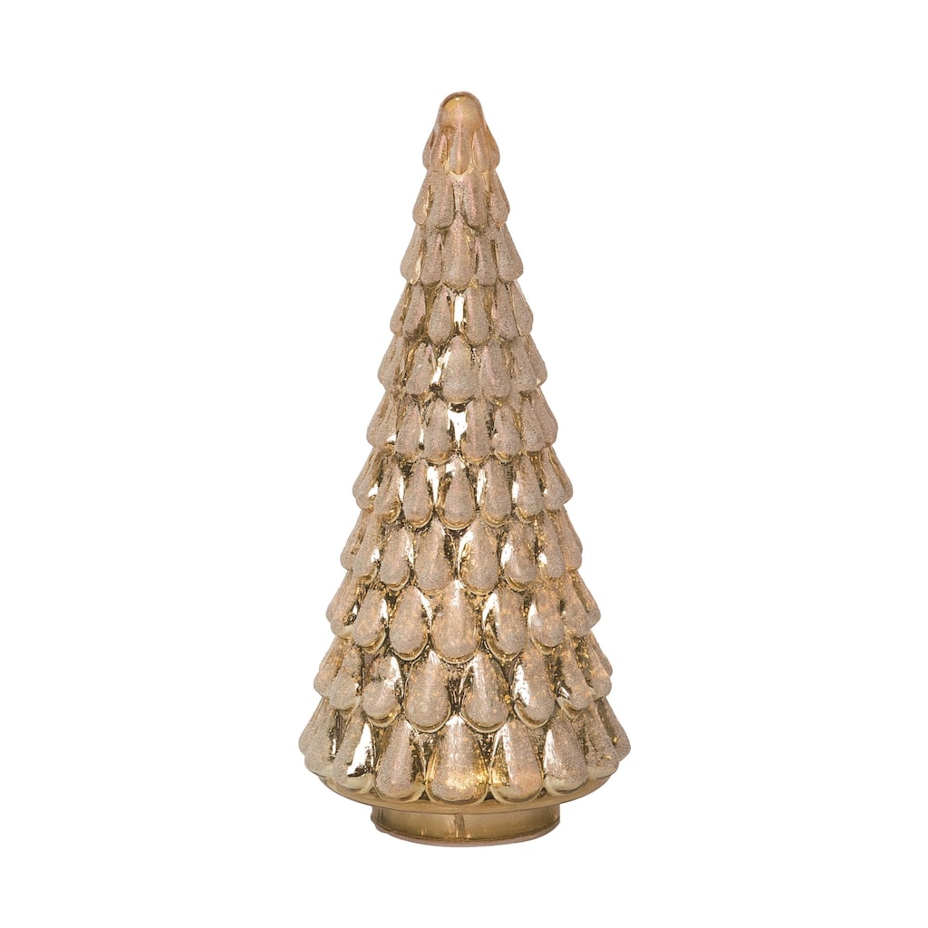Transpac Glass 12.8 in. Gold Christmas Light Up Gold Tree