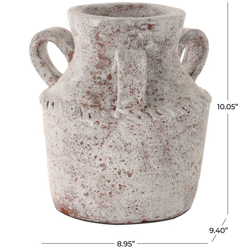 Cream Ceramic Antique Style Textured Decorative Vase with Arched Handles