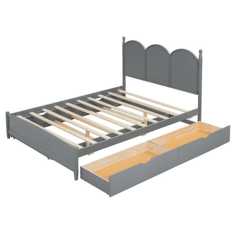 Multifunctional Queen Bed with 2 Large Drawers and Twin XL Trundle, Space-Saving Platform Bed