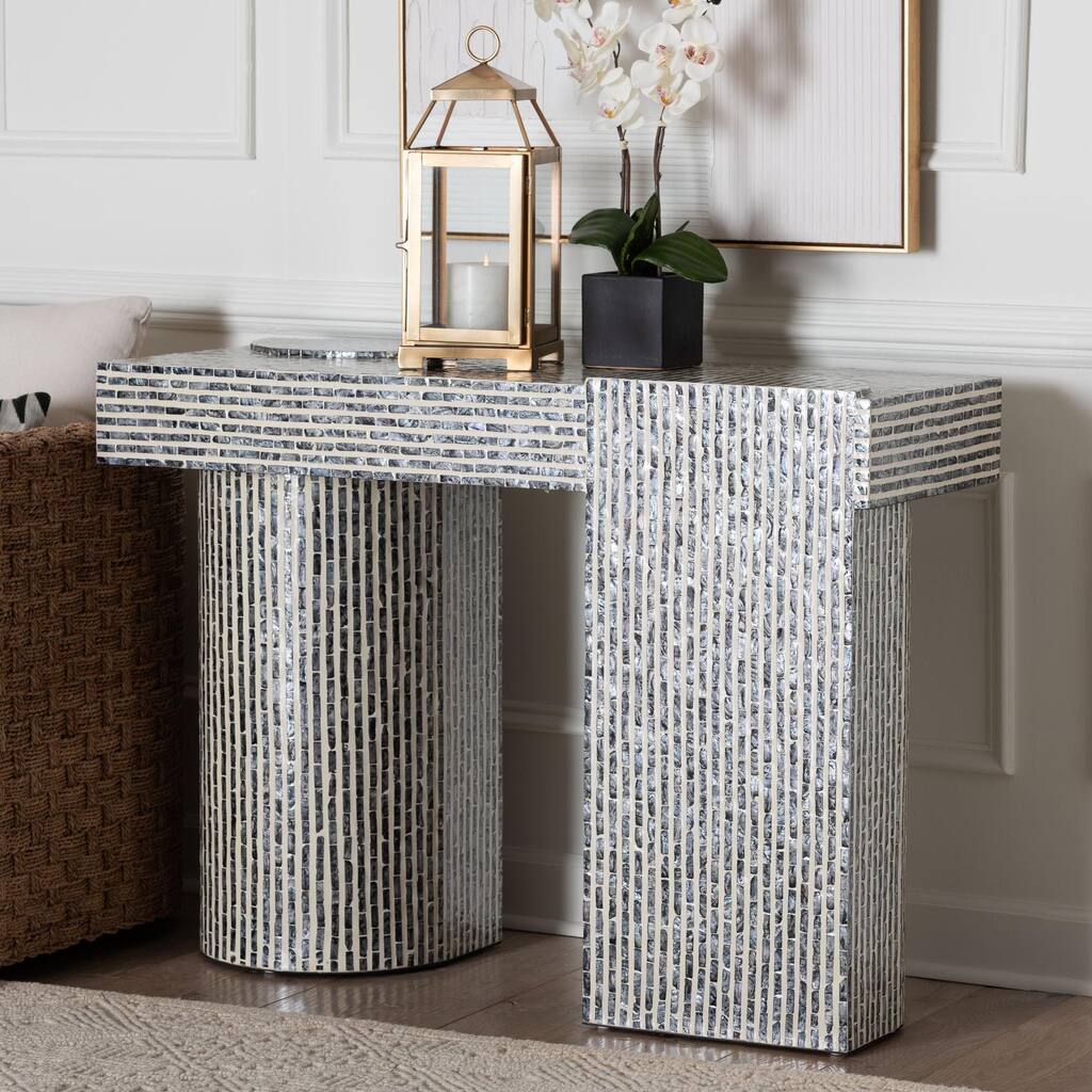 Tawana Capiz Shell Console Table with Geometric Pattern - Modern Decorative Accent Table for Entryway or Living Room