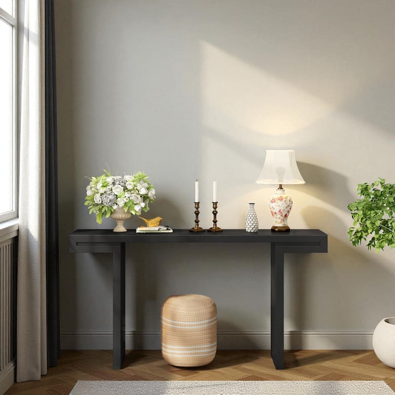 60'' Modern Console Table with Geometric Lines, Painted Finish & Adjustable Feet for Entryway, Hallway or Living Room