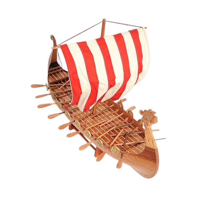 HomeRoots 20" Wood Brown Solid Wood Hand Painted Model Boat Tabletop Sculpture - 25' X '20' X '7