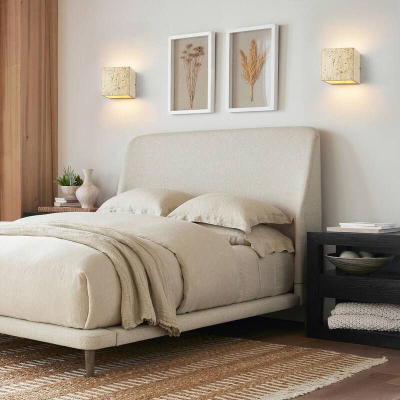 1-Light 4.7" W Retro Yellow Sculptural Cube Accent Cave Stone LED Flush Mount Wall Light for Staircase, Bedroom