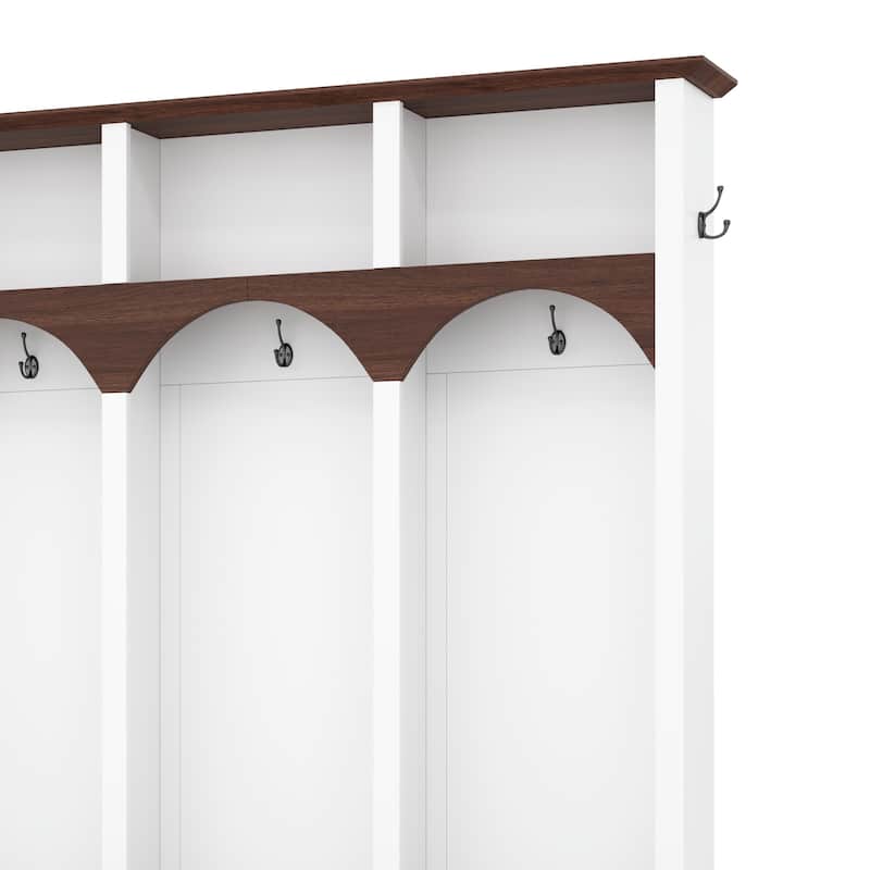 Farmhouse Wooden Style Hall Tree with Arched Design and Storage Bench - 59" W × 15.7" D × 76.7" H
