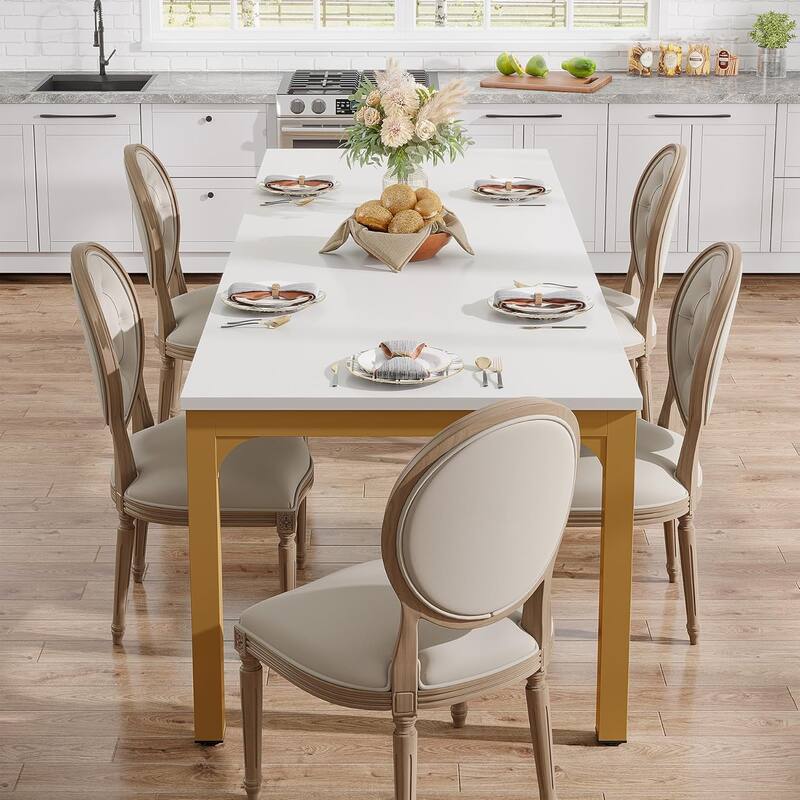 78.7" Rectangle Wood Dining Table, Long Kitchen Table for Living/Dining Room