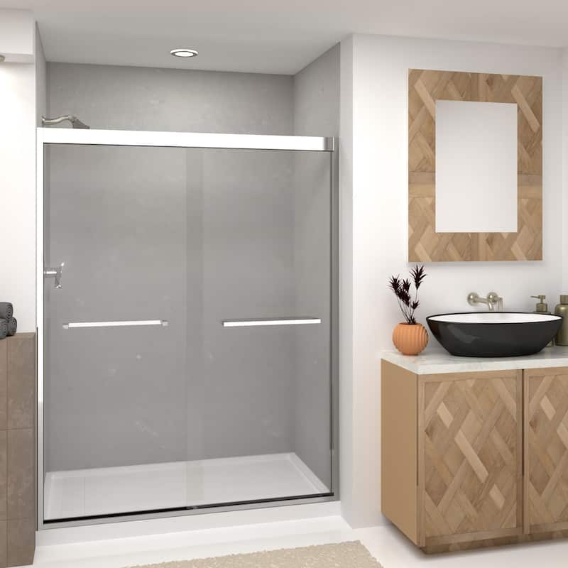 Frederick 59 in. W x 76 in. H Sliding Semi-Frameless Shower Door in Brushed Nickel with Clear Glass - 60 x 76 - 60 x 76 - Polished Chrome