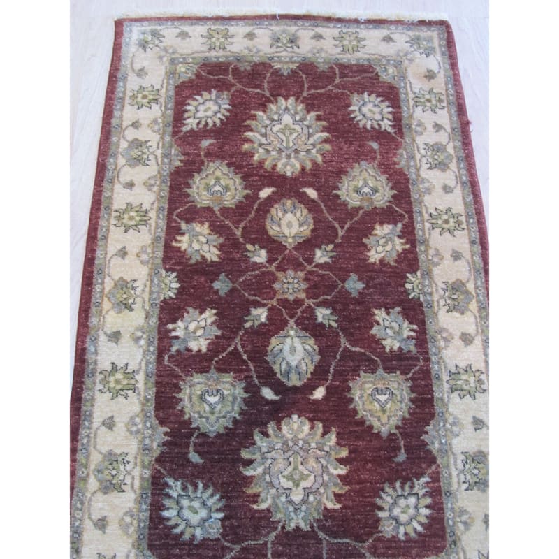 Red Hand-Knotted Wool Traditional Agra Rug, 2'7 x 7'11, Cozy Vibrant Accent - L