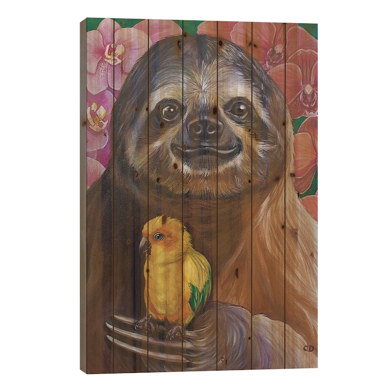 Sid The Sloth Print On Wood by Cyndi Dodes - Multi-Color - 26x18x1.5