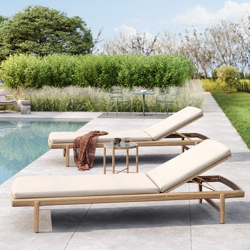 Christopher Knight Home - Emilio Outdoor Comfort Mallorca Acacia Wood Chaise Lounge Set with Cushions - Teak Finish+Beige Cushion+2 Piece