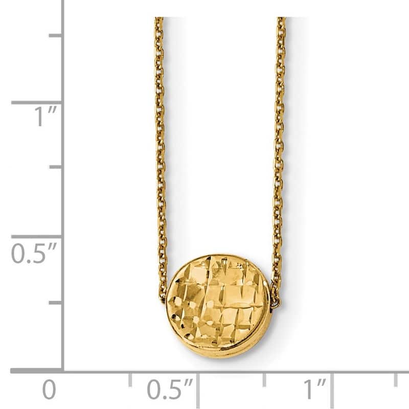 Curata 14k Italian Yellow Gold Polished 10mm Textured Circle Necklace, 17"