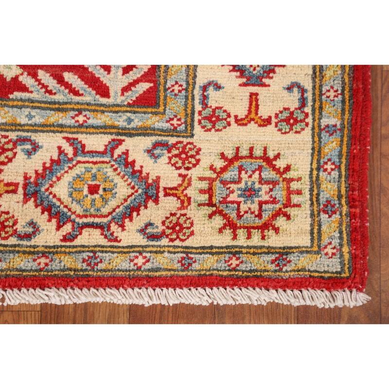 Traditional Kazak Accent Rug Hand-Knotted Geometric Wool Carpet - 2'10" x 4'2"