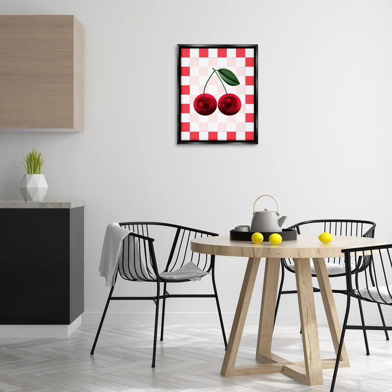 Stupell Disco Cherries on Checkered Framed Floater Canvas Wall Art Design By Marcus Prime