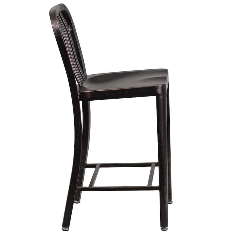 2 Pack 24'' High Metal Indoor-Outdoor Counter Height Stool w/ Vertical Slat Back